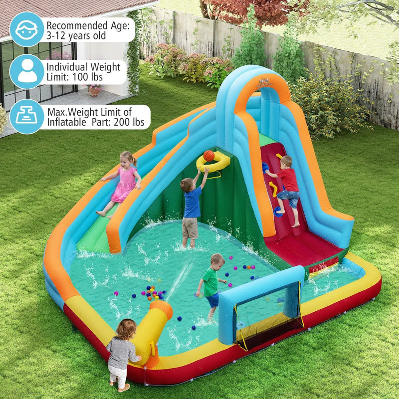 Inflatable Water Slide Park 6-in-1 Giant Bounce House with Long Slide Splash Pool Climbing Wall by DirectDeals