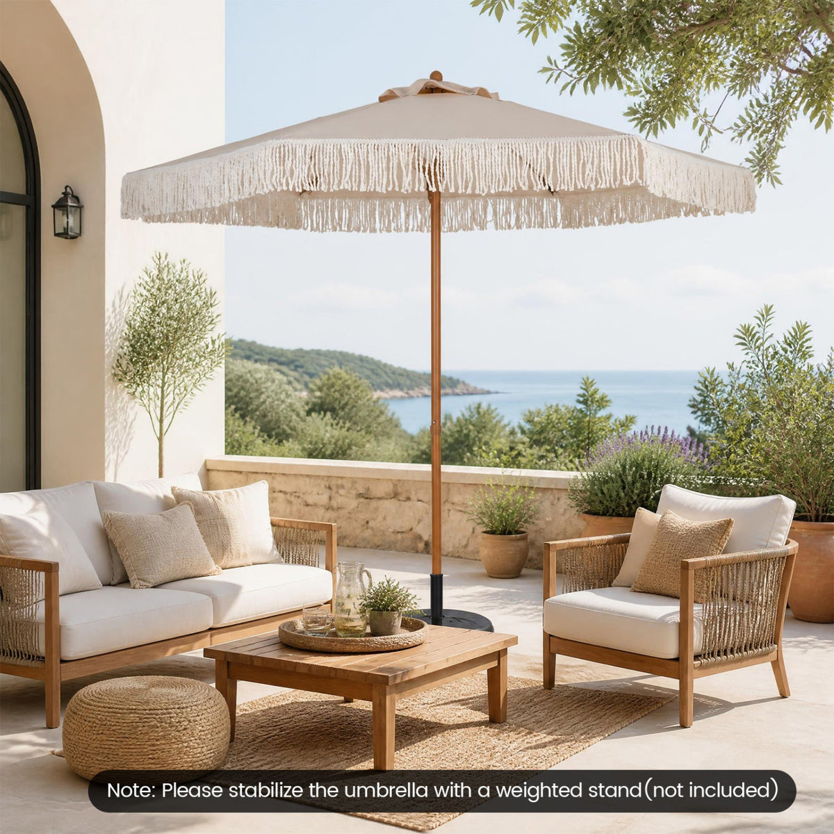 7 Feet Patio Umbrella with Fringe Sun-Protective Beach Umbrella with Boho Tassel, photo 17 of 17