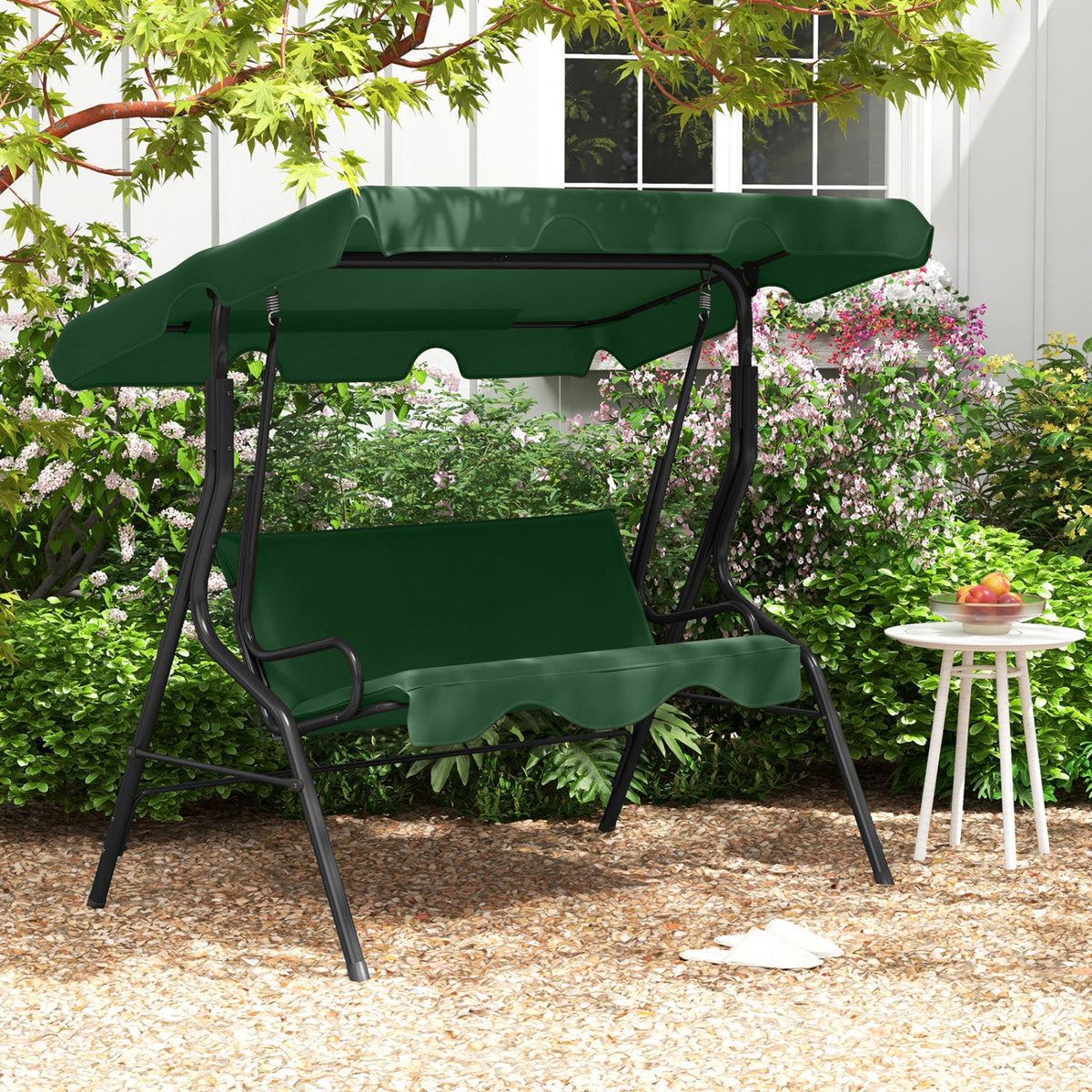 3 Seat Outdoor Patio Canopy Swing with Cushioned Steel Frame-Blue, photo 15 of 15