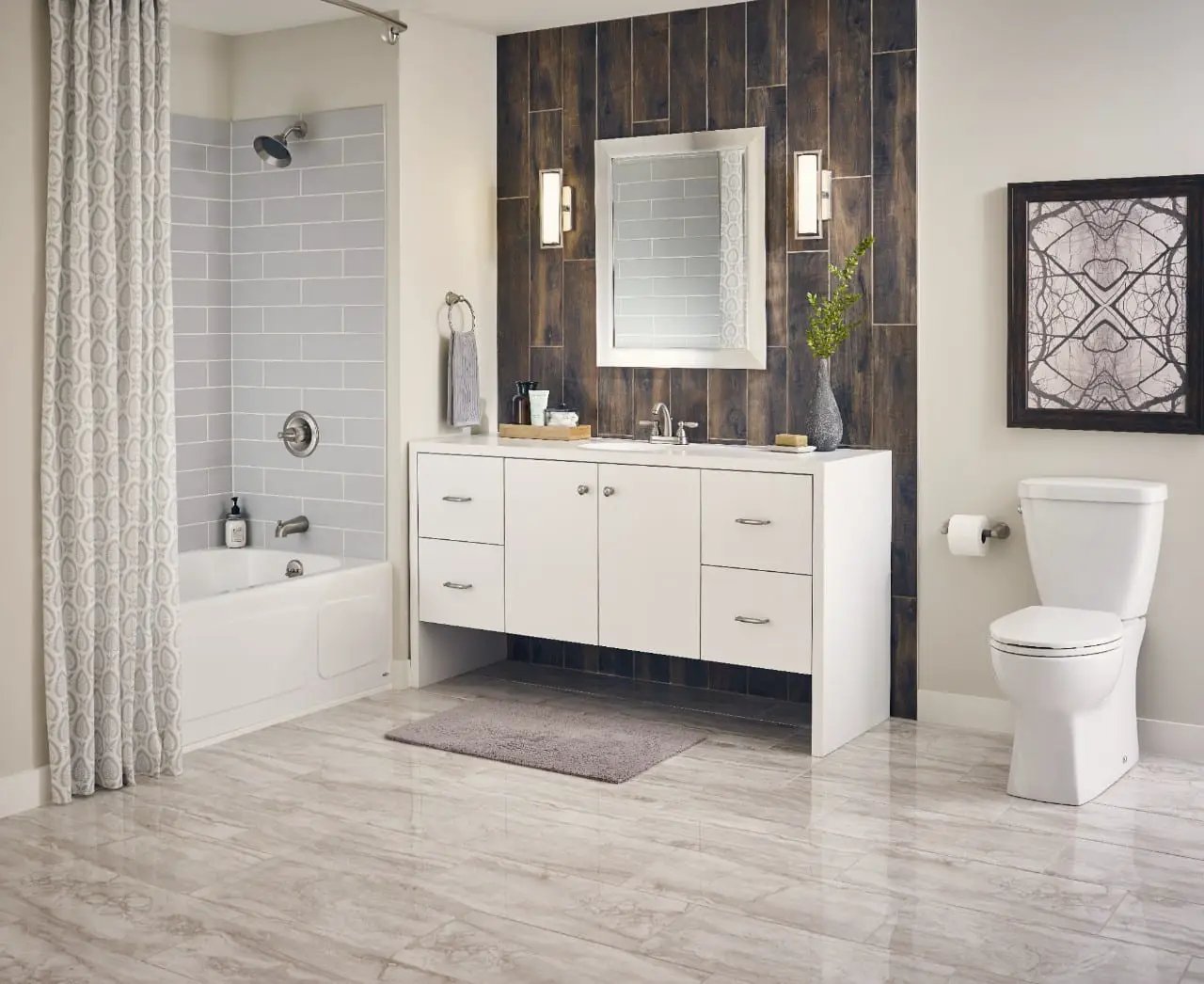 Bernini Bianco Matte Travertine Look Porcelain Mosaics 2x2 in a finished room