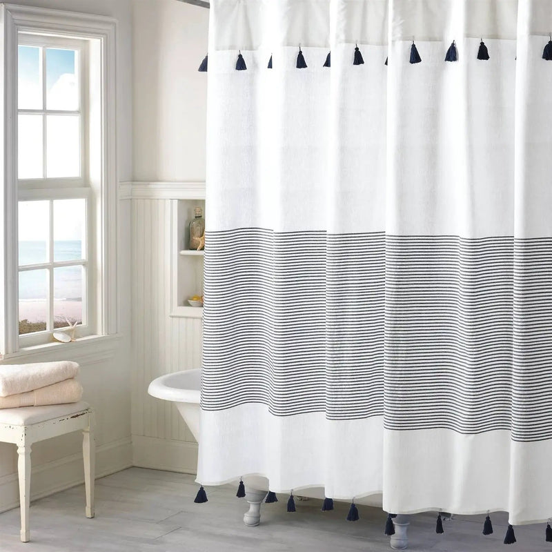 72-inch Navy and White Stripes Cotton Shower Curtain by HomePacific