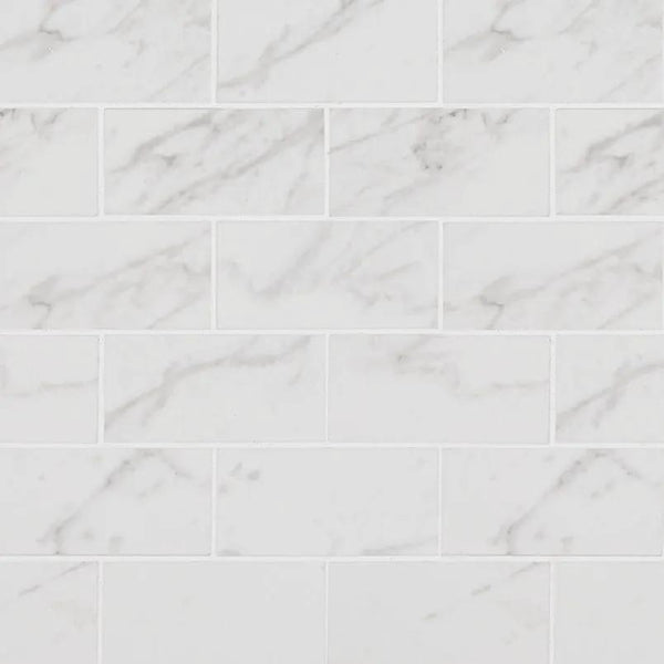 Pietra Carrara Polished Marble Look Porcelain Mosaics 2x4