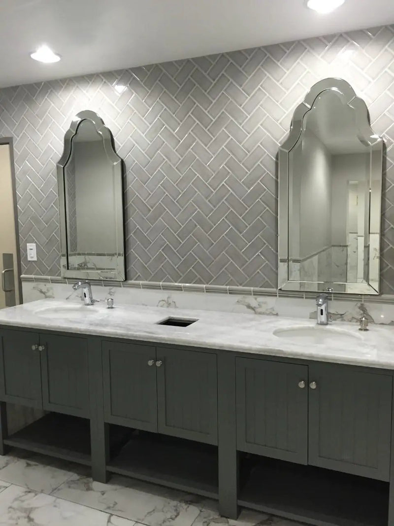 Pietra Statuario Polished Marble Look Porcelain Tiles 24x24 in a finished room