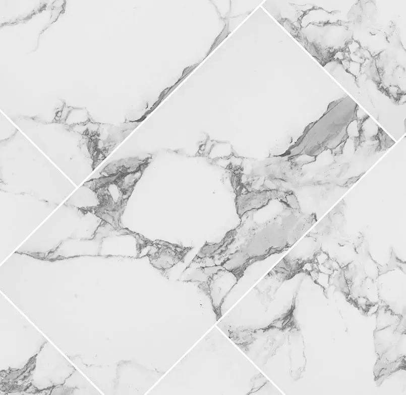 Pietra Statuario Polished Marble Look Porcelain Tiles 2x4 angled view