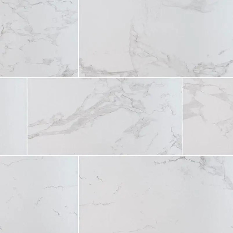 Praia Carrara Polished Porcelain Tiles 12x24 close up