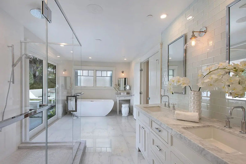 Praia Carrara Matte Porcelain Tiles 24x48 in a finished room