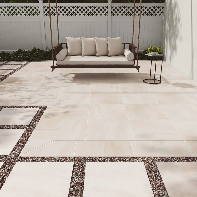Praia Crema Matte Marble Look Porcelain Pavers 24x24 in a finished room