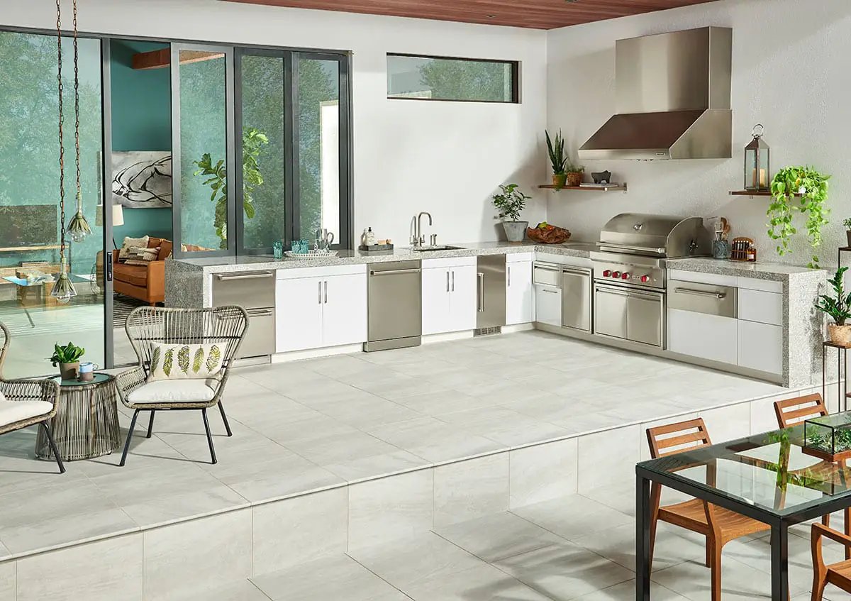 Praia Grey Matte Porcelain Tiles 12x24 in a finished room