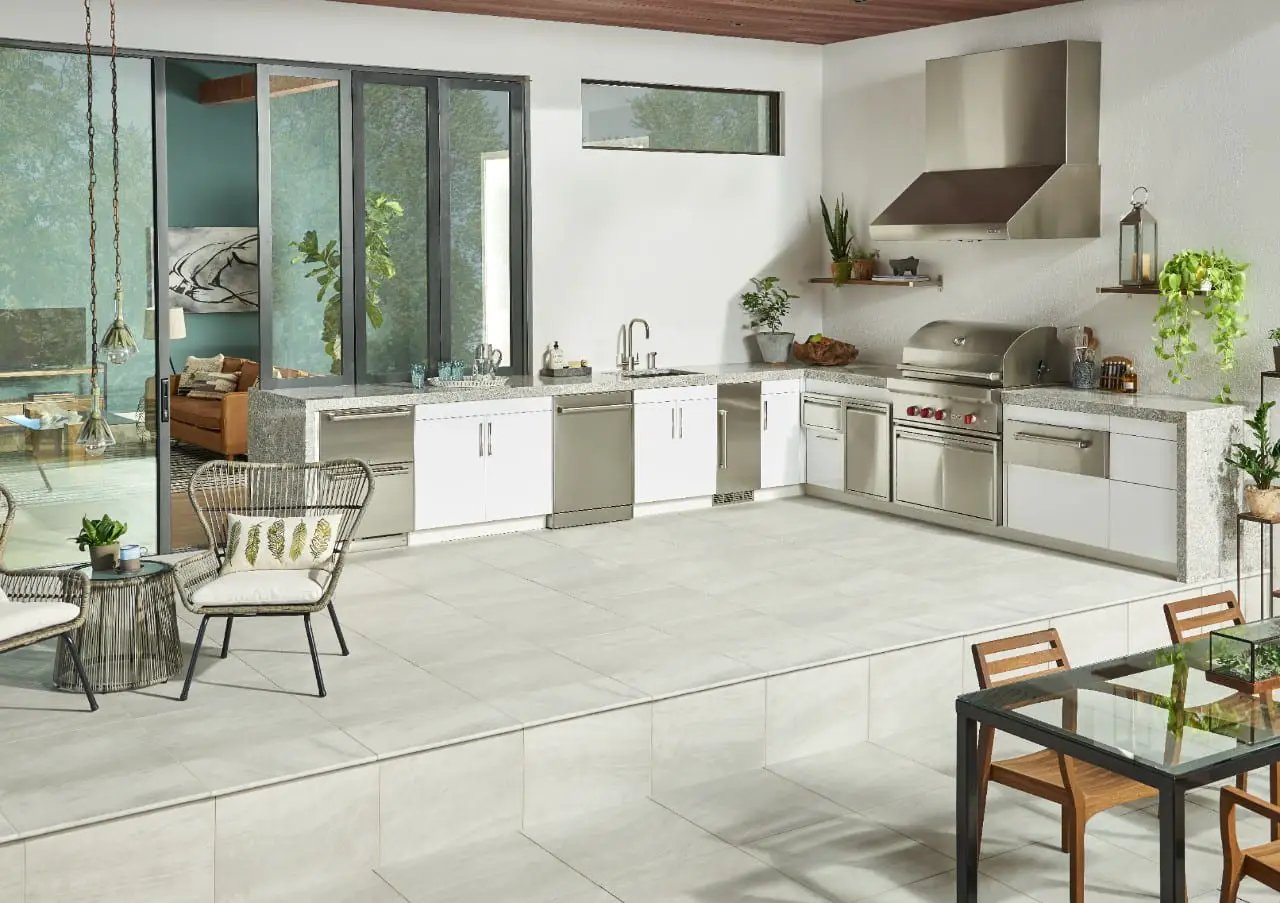 Praia Grey Matte Bullnose Marble Look Porcelain Moldings 3x24 in a finished room
