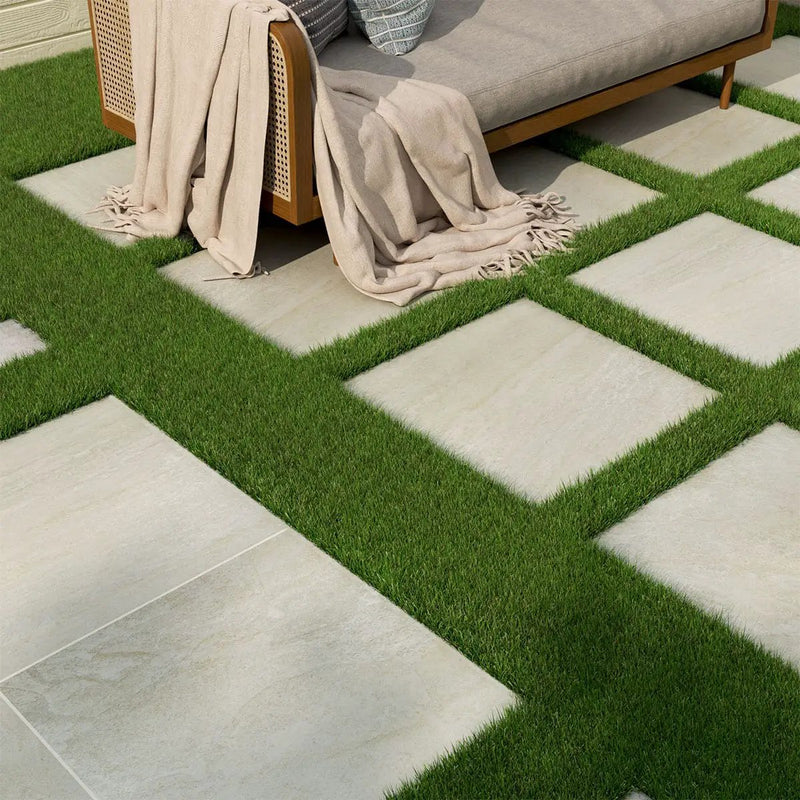 Legions Quartz White Matte Porcelain Mosaics 2x2 in a finished room
