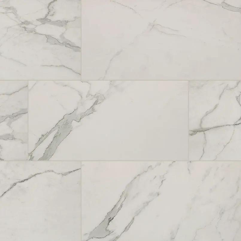 Regallo Calacatta Isla Polished Marble Look Porcelain Tiles 12x24 close up
