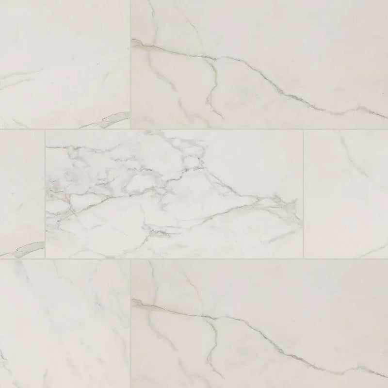 Regallo Calacatta Isla Polished Marble Look Porcelain Tiles 24x48 close up
