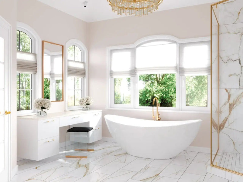 Regallo Calacatta Marbella Matte Marble Look Porcelain Tiles 24x24 in a finished room