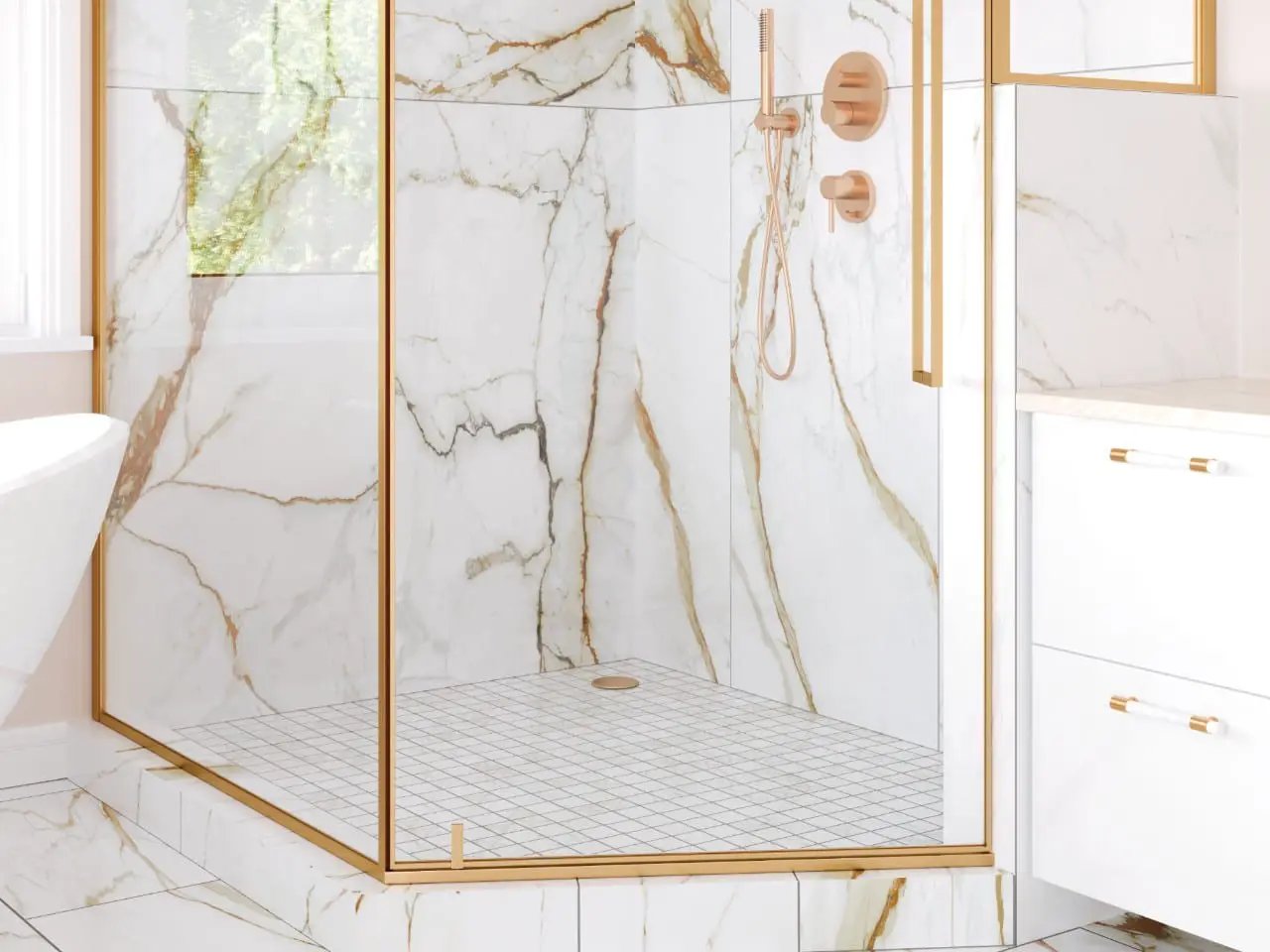 Regallo Calacatta Marbella Matte Marble Look Porcelain Tiles 12x24 in a finished room