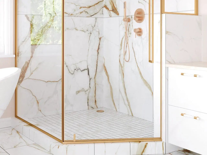 Regallo Calacatta Marbella Matte Marble Look Porcelain Tiles 12x24 in a finished room