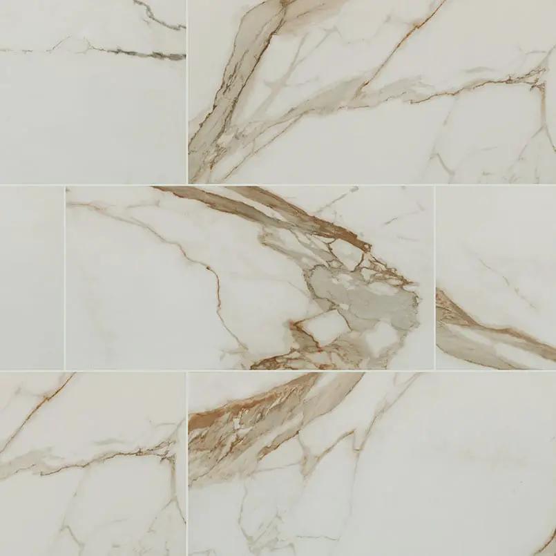 Regallo Calacatta Marbella Polished Marble Look Porcelain Tiles 24x48 close up