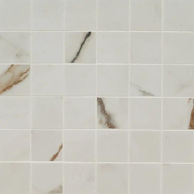 Regallo Calacatta Marbella Matte Marble Look Porcelain Mosaics 2x2 close up