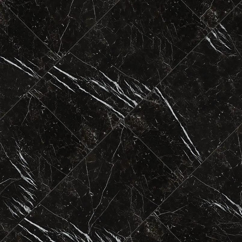 Regallo Marquina Noir Polished Marble Look Porcelain Tiles 24x48 angled view