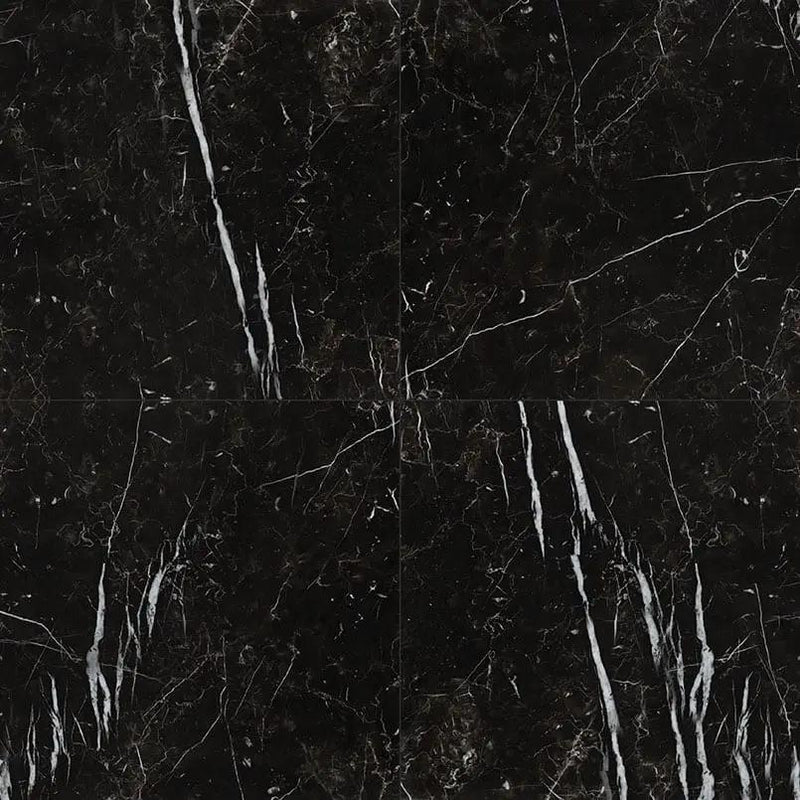 Regallo Marquina Noir Matte Marble Look Porcelain Tiles 24x24 close up