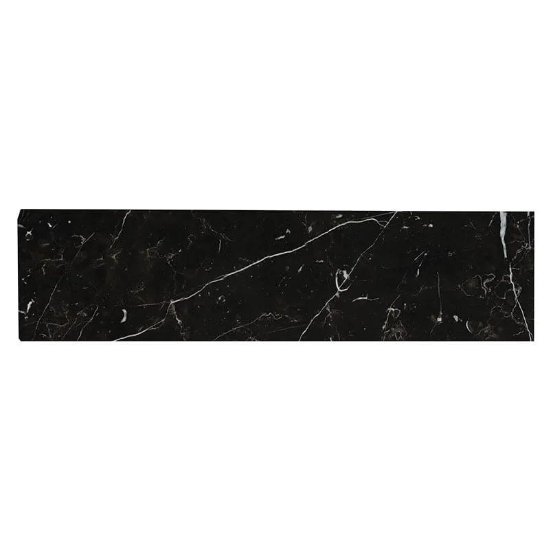 Regallo Marquina Noir Polished Bullnose Marble Look Porcelain Moldings 3x24 close up