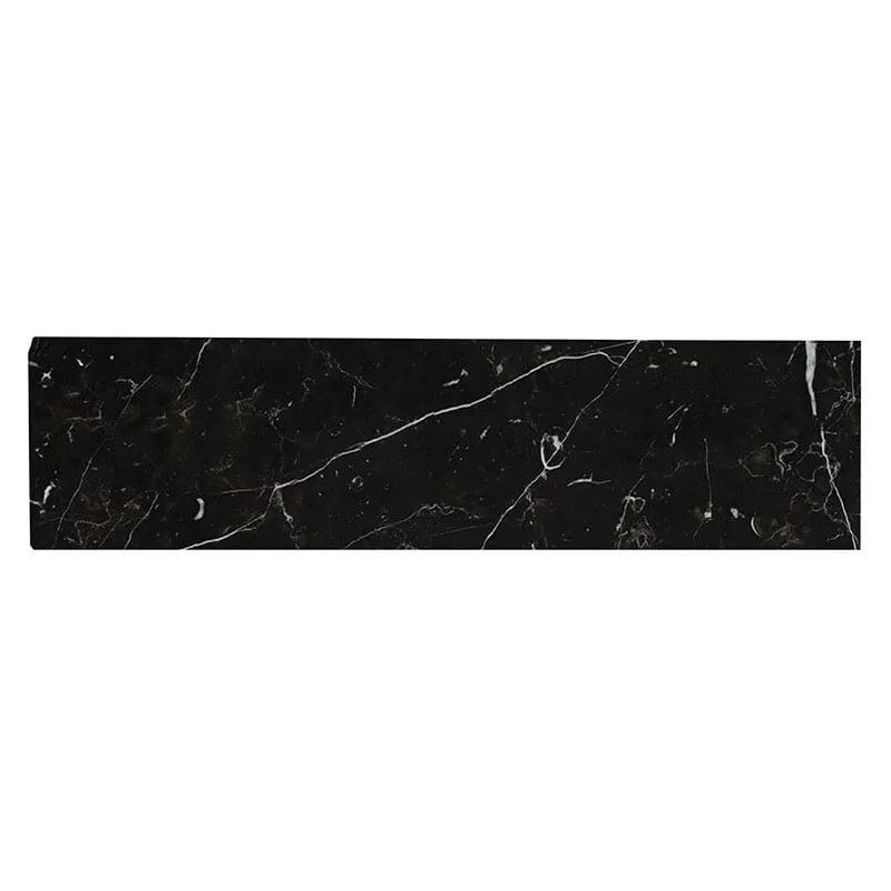Regallo Marquina Noir Polished Bullnose Marble Look Porcelain Moldings 3x24 close up