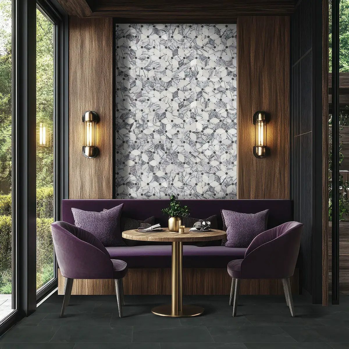 Regallo Midnight Agate Polished Porcelain Tiles 24x48 in a finished room