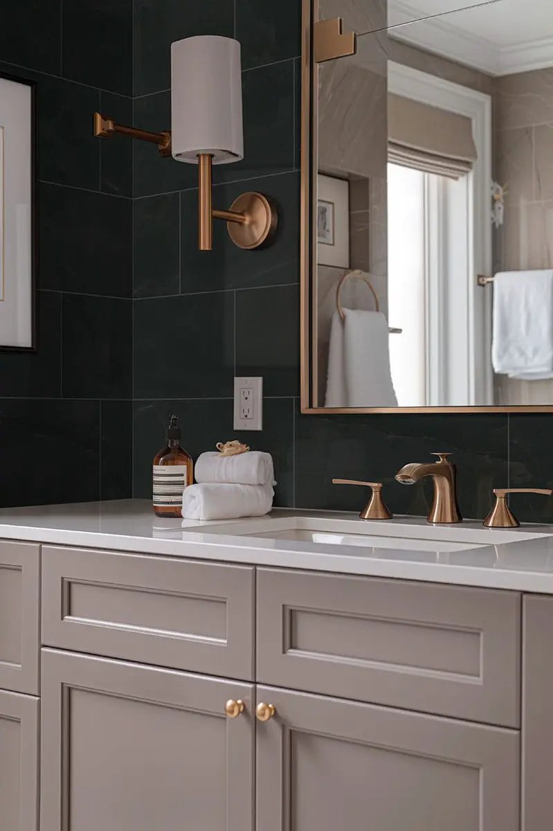 Regallo Midnight Agate Matte Porcelain Mosaics 2x2 in a finished room