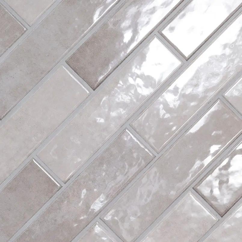 Renzo Sterling 3x12 Tile Glossy Ceramic Mosaics angled view