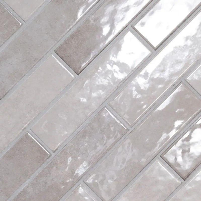 Renzo Sterling 3x12 Tile Glossy Ceramic Mosaics angled view