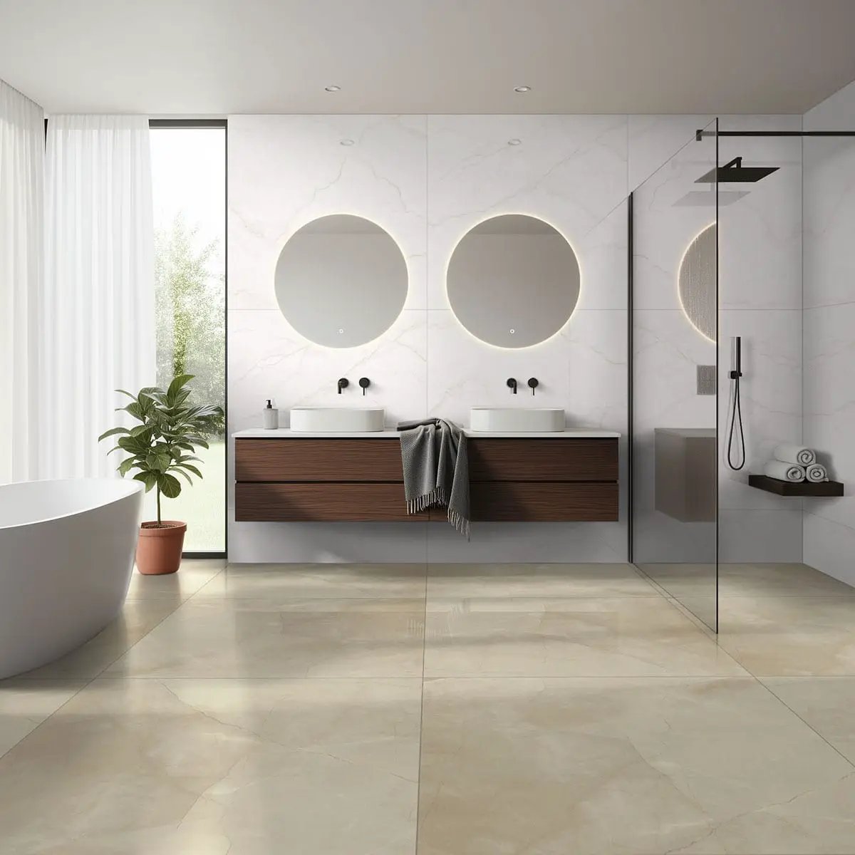 Sande Cream Matte Marble Look Porcelain Mosaics 2x2 2 in a finished room