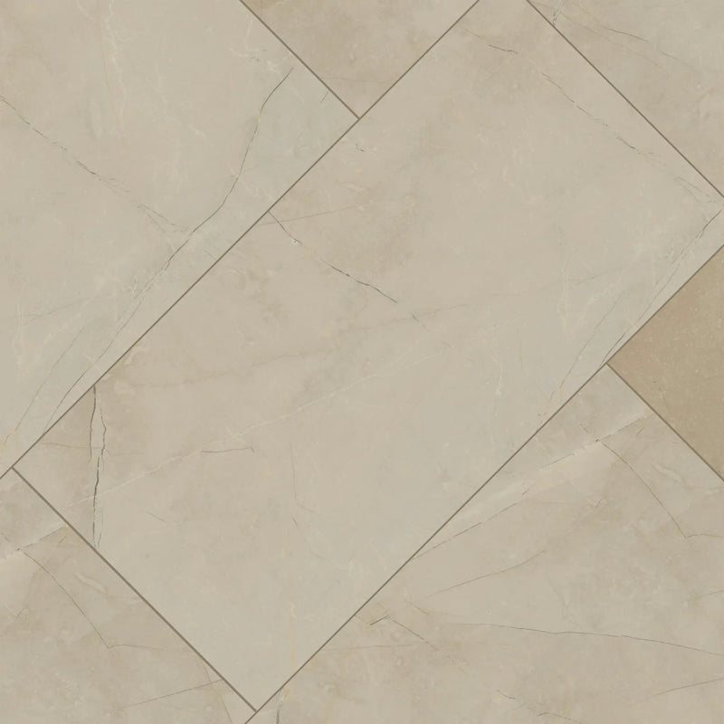 Sande Cream Polished Marble Look Porcelain Tiles 24x48 angled view