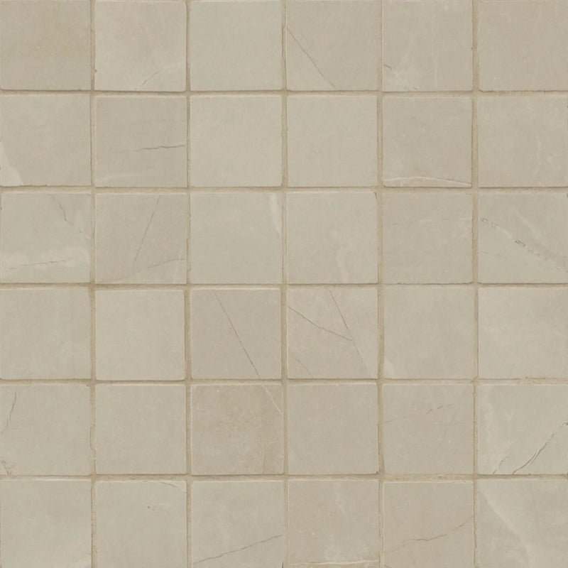 Sande Cream Matte Marble Look Porcelain Mosaics 2x2 close up