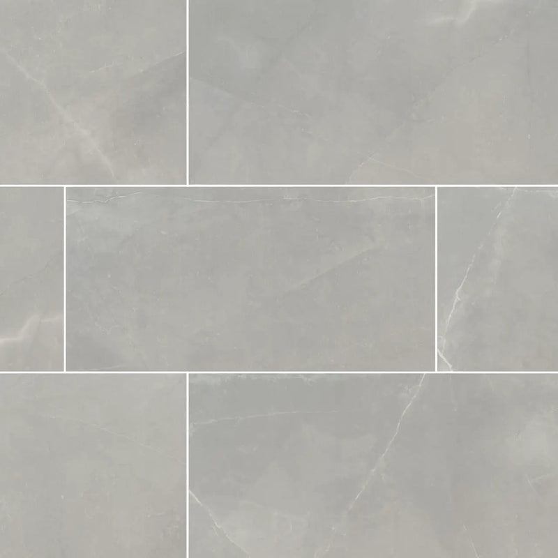 Sande Grey Polished Marble Look Porcelain Tiles 24x48 close up