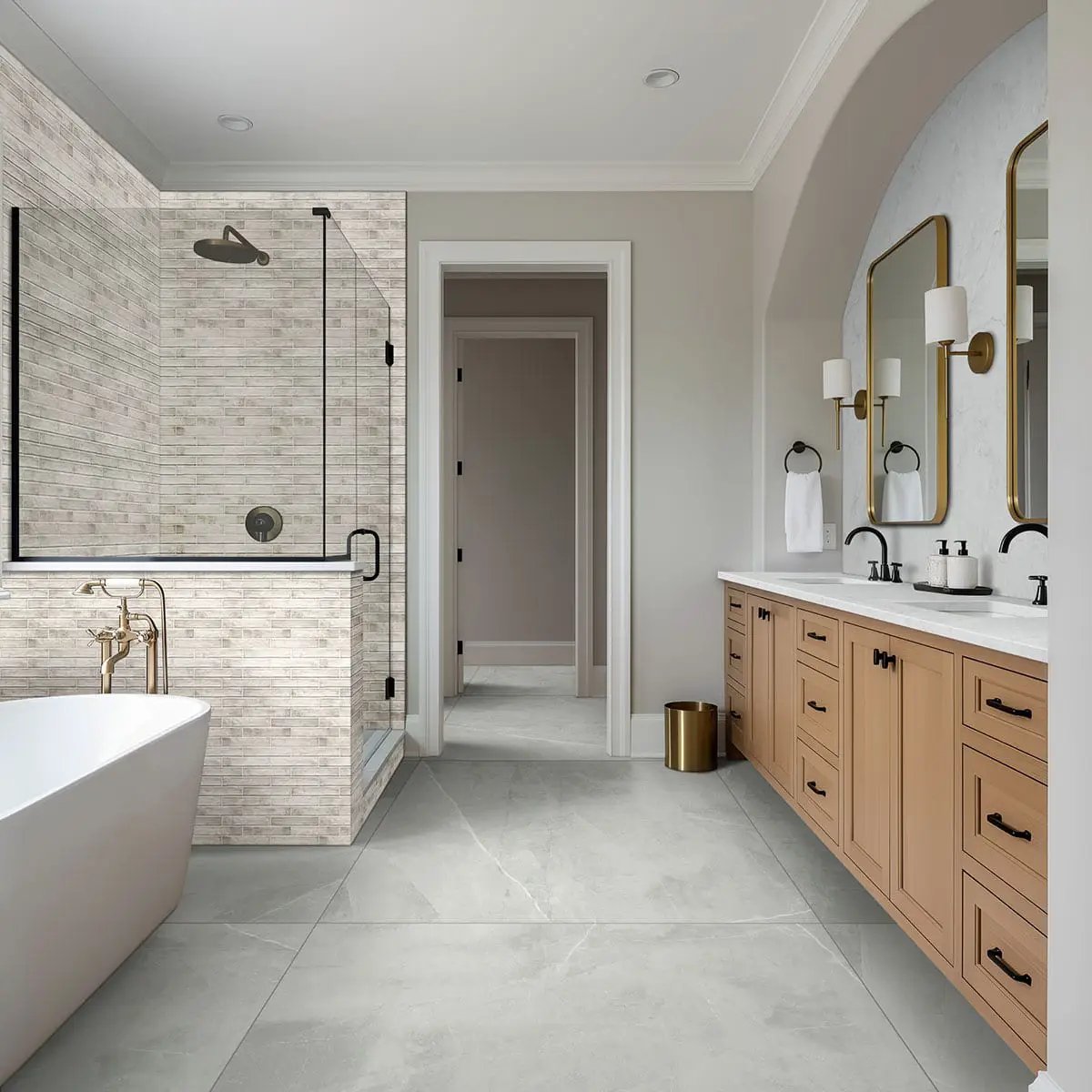 Sande Grey Matte Marble Look Porcelain Tiles 24x24 in a finished room
