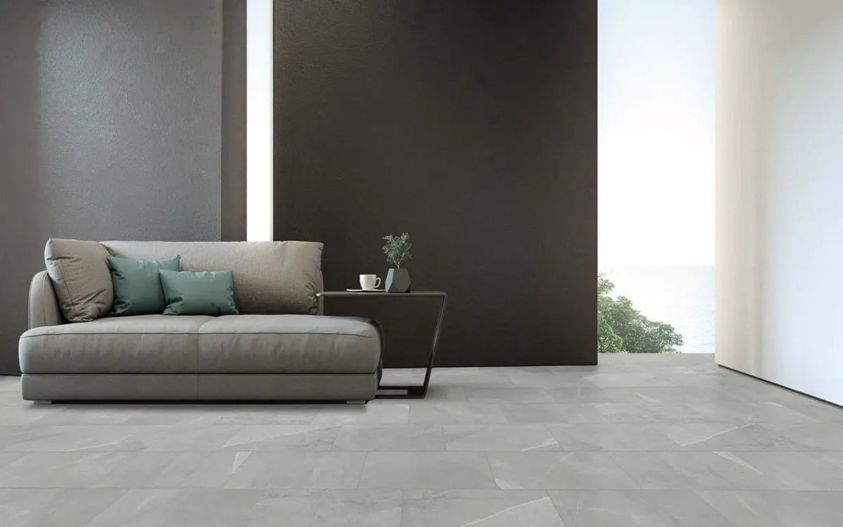 Sande Grey Matte Marble Look Porcelain Mosaics 2x2 in a finished room