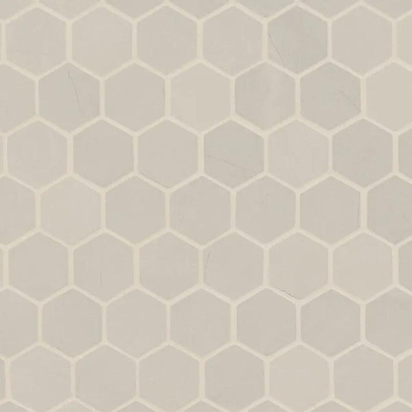 Sande Ivory Matte Hexagon Marble Look Porcelain Mosaics 2x2
