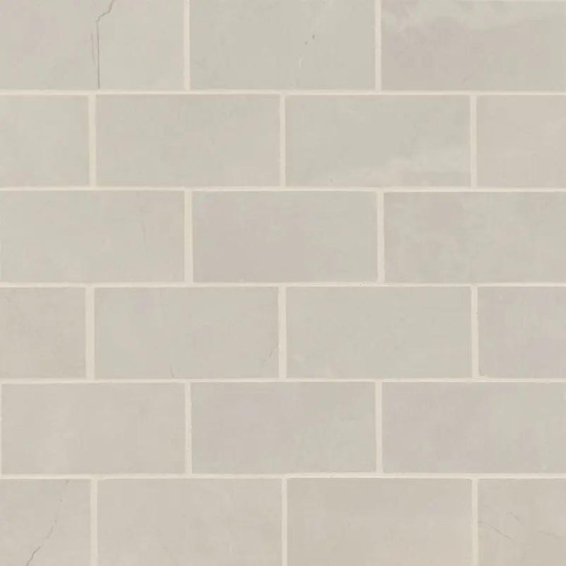 Sande Ivory Polished Marble Look Porcelain Mosaics 2x4 close up