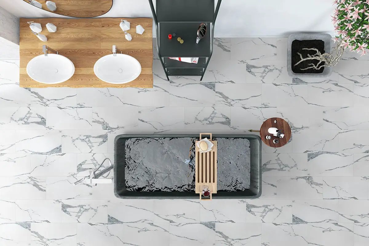 Savoy Azula Matte Marble Look Porcelain Mosaics 2x2 in a finished room