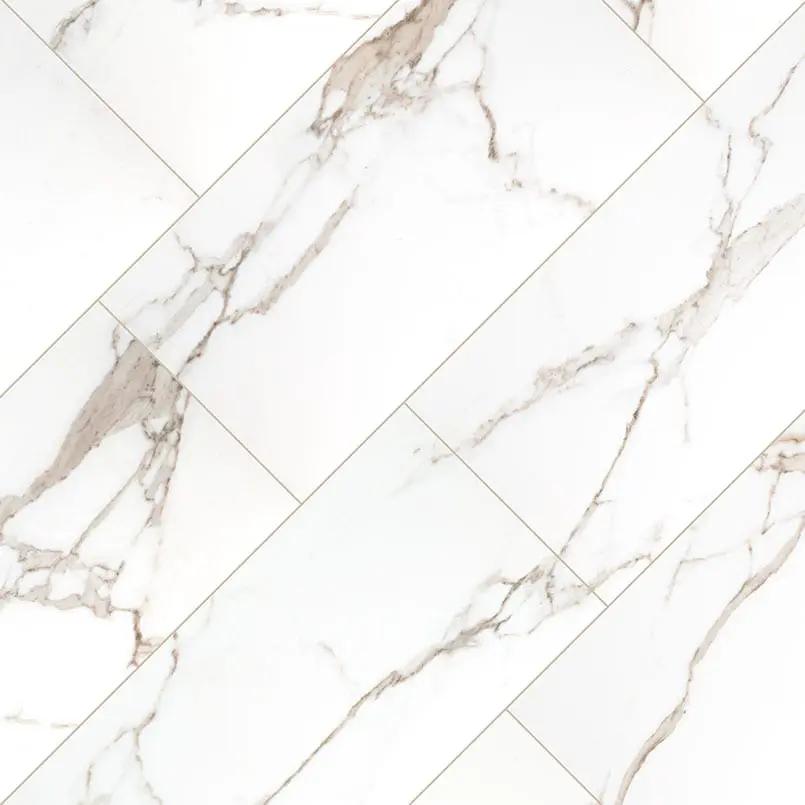 Savoy Crema Polished Marble Look Porcelain Tiles 12x24 angled view