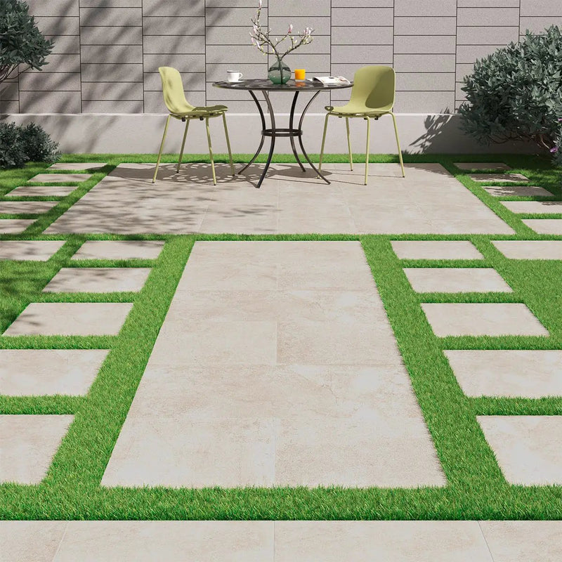 Soreno Ivory Matte Porcelain Pool Copings 13x24 in a finished room