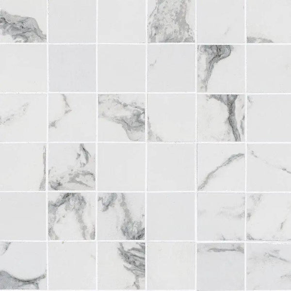 Pietra Statuario Matte Marble Look Porcelain Mosaics 2x2 0.39 inch
