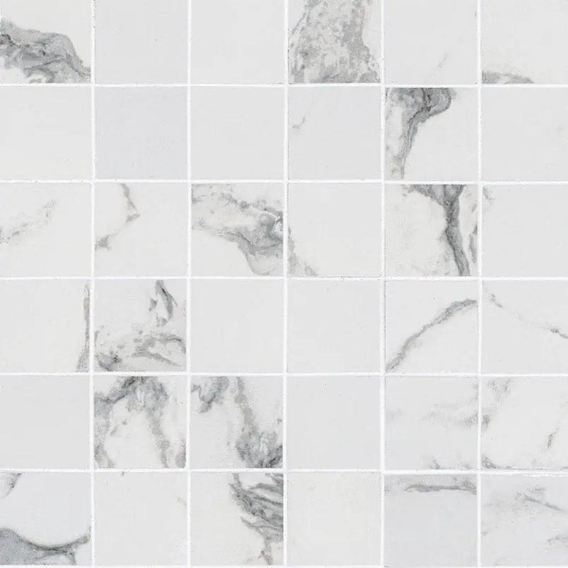 Pietra Statuario Matte Marble Look Porcelain Mosaics 2x2 0.39 inch close up