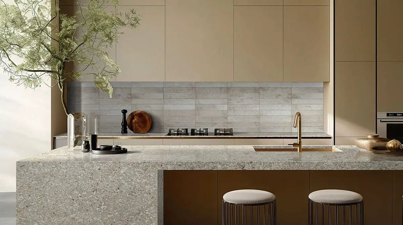 Stella Biscotti 2x10 Glossy Ceramic Mosaics in a finished room