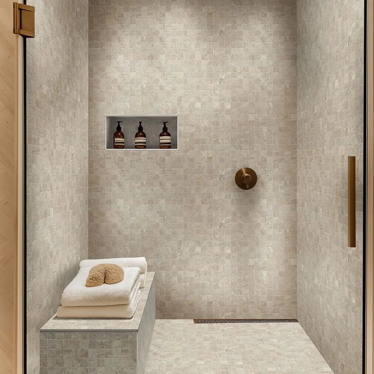 Traktion Stowe Desert Amber Matte Slate Look Porcelain Tiles 24x48 in a finished room