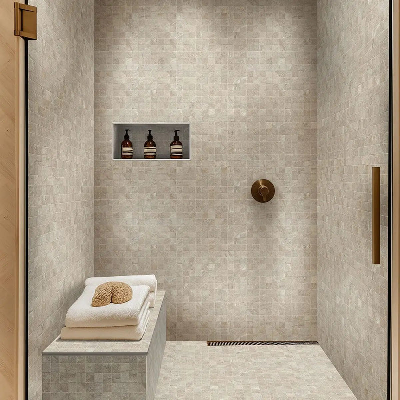 Traktion Stowe Desert Amber Matte Slate Look Porcelain Tiles 24x48 in a finished room