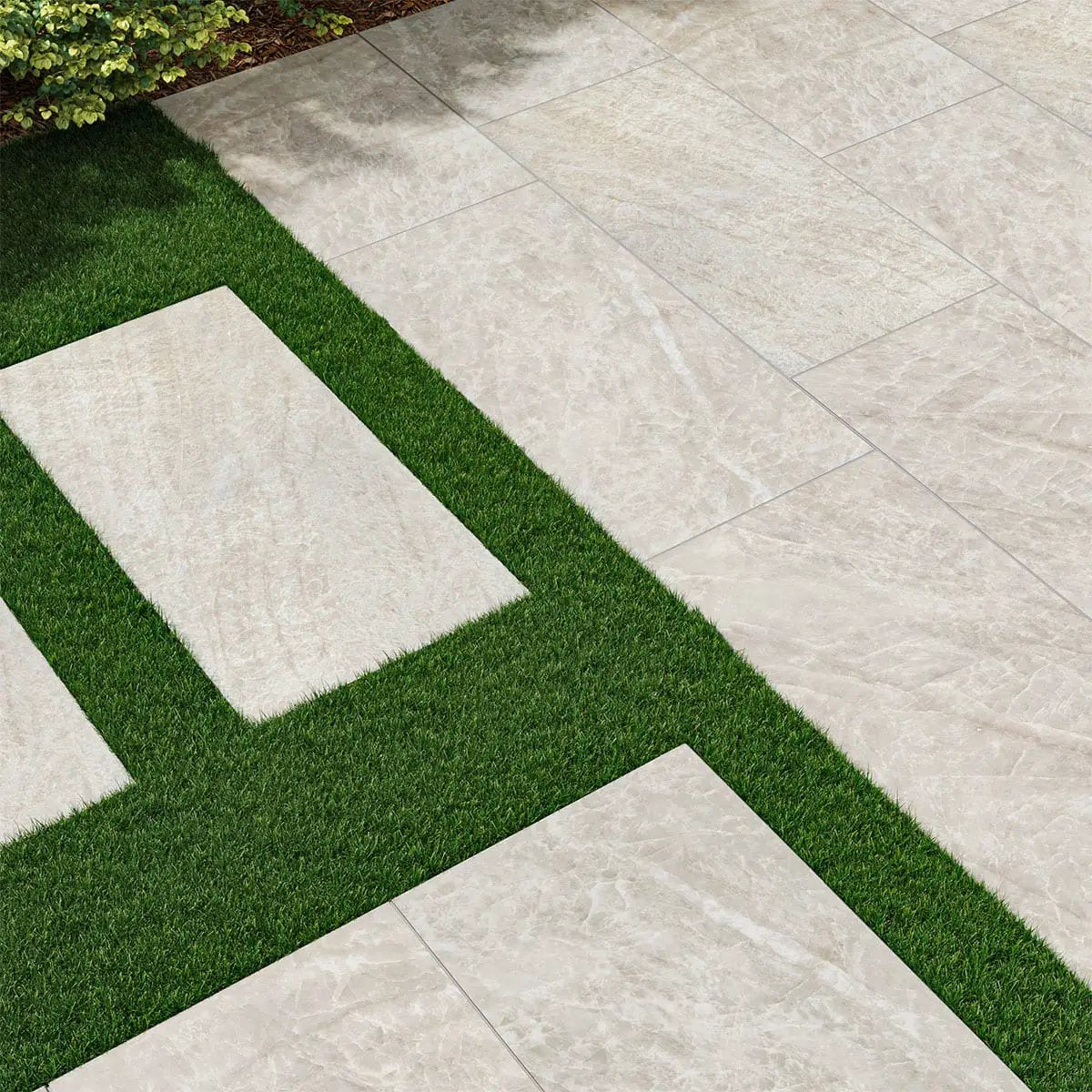 Legions Taja Ivory Matte Porcelain Pavers 24x48 in a finished room
