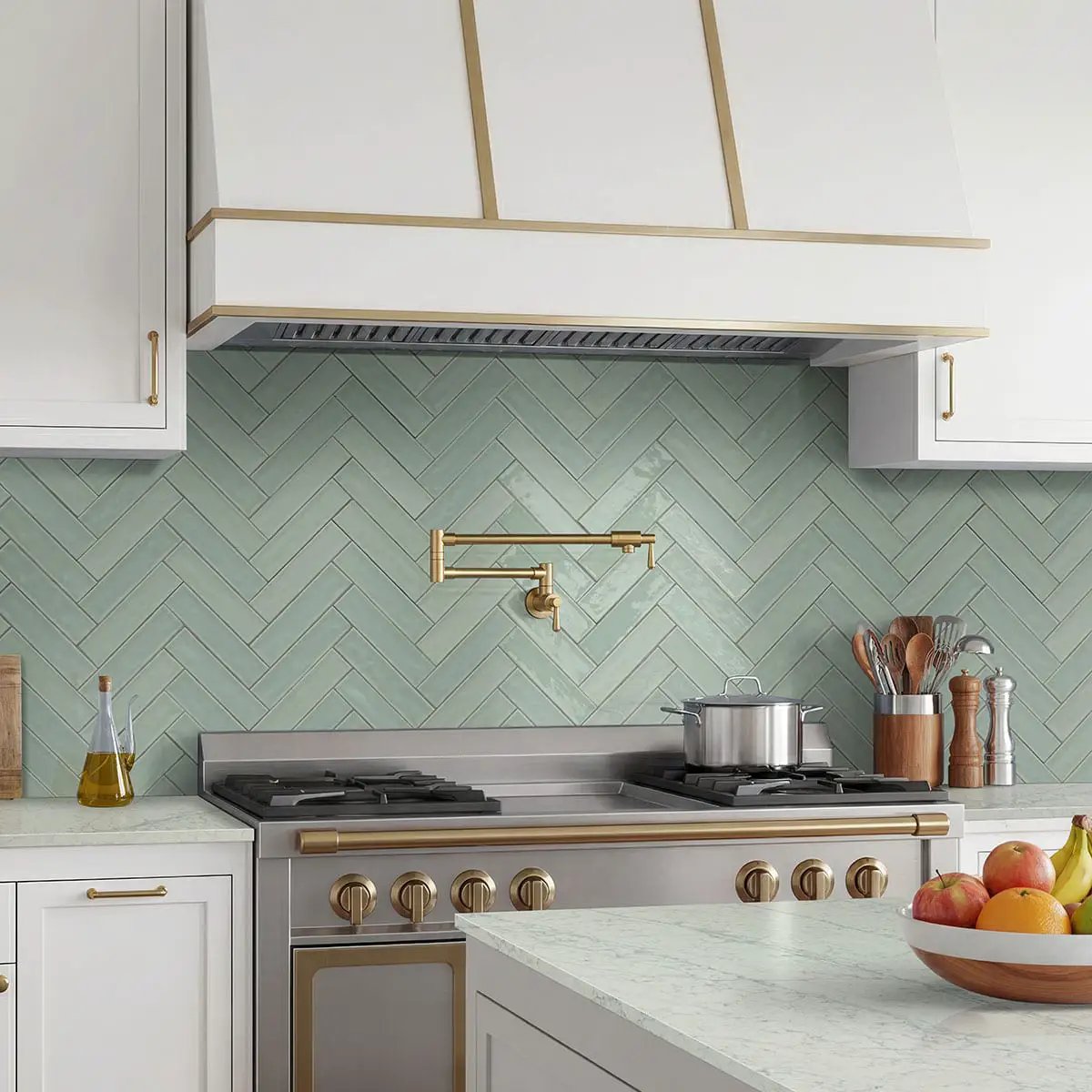 Olive 4x4 Glossy Ceramic Mosaics 2x8 by MSI Surfaces