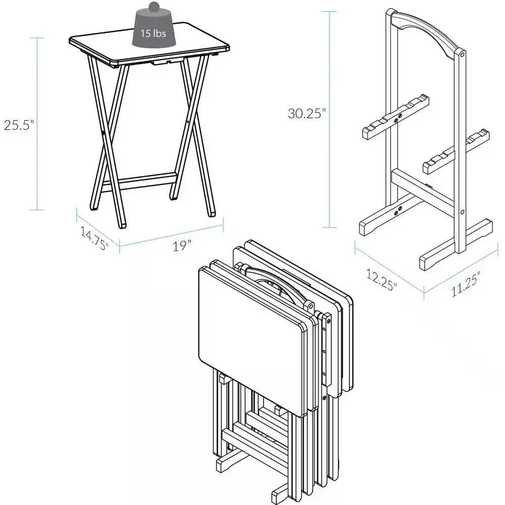 Set of 4 - Solid Wood Folding TV Tray Table Set with Stand in Natural Finish by HomePacific
