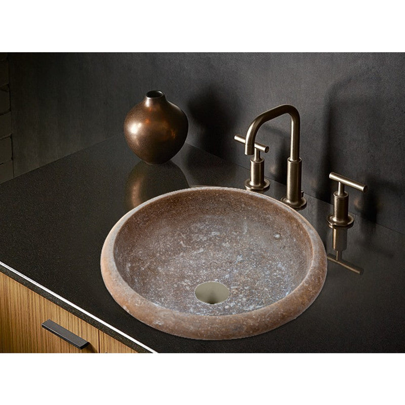 Noce Brown Travertine Natural Stone Drop-in Sink Honed and Filled by GobekDesign