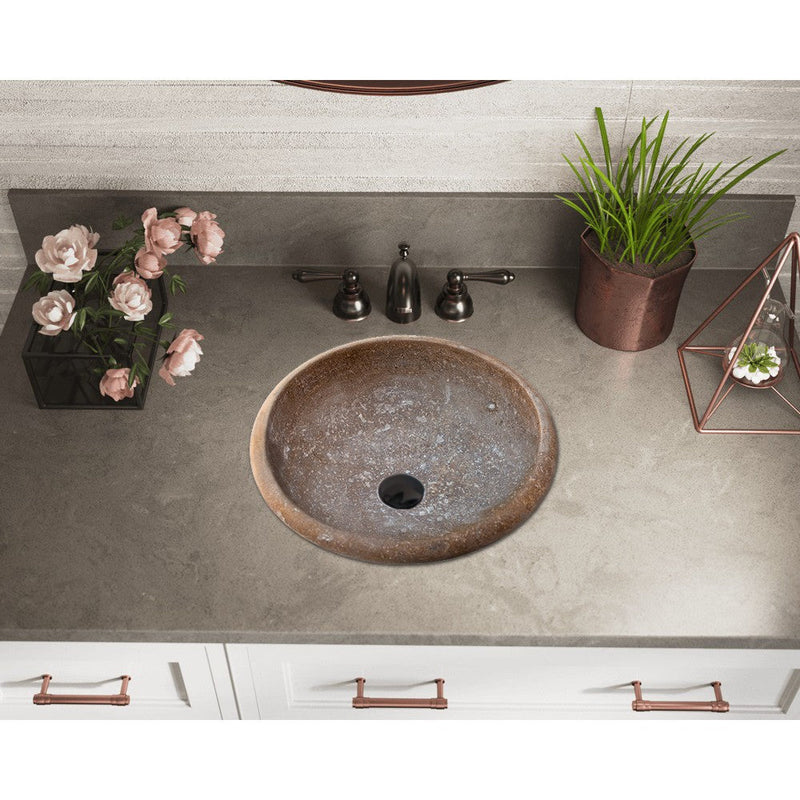 Noce Brown Travertine Natural Stone Drop-in Sink Honed and Filled by GobekDesign
